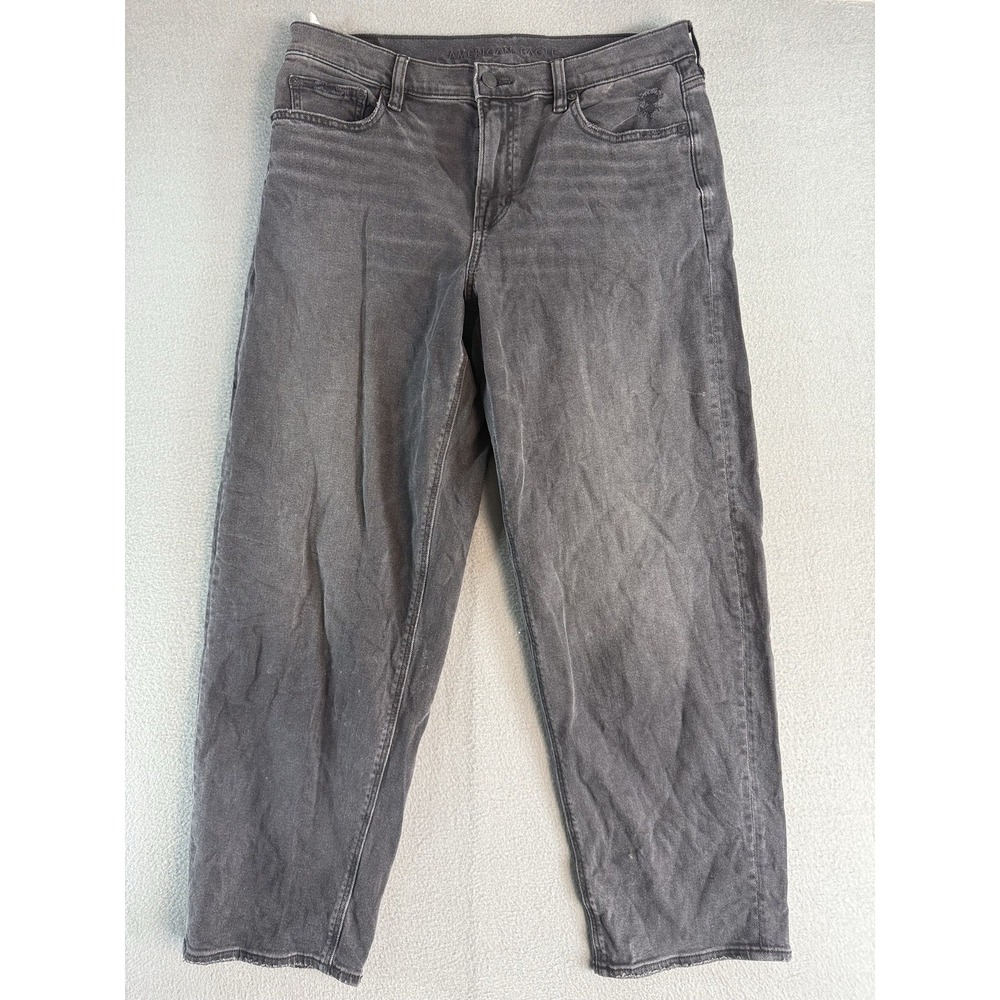 American Eagle Jeans Womens 10 Tall Medium Gray High Rise Wide Leg Stretch Denim